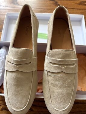 Quince Beige/Almond Suede Penny Loafers